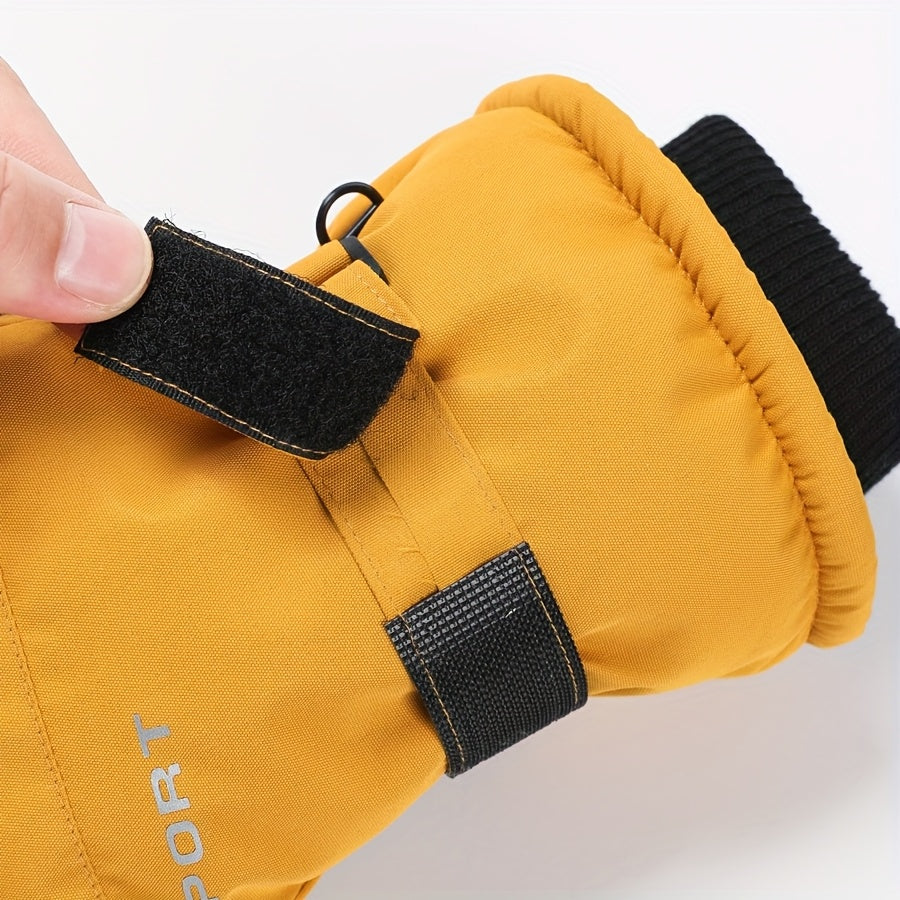 Gants de ski imperméables à sangle de poignet en maille, jaune