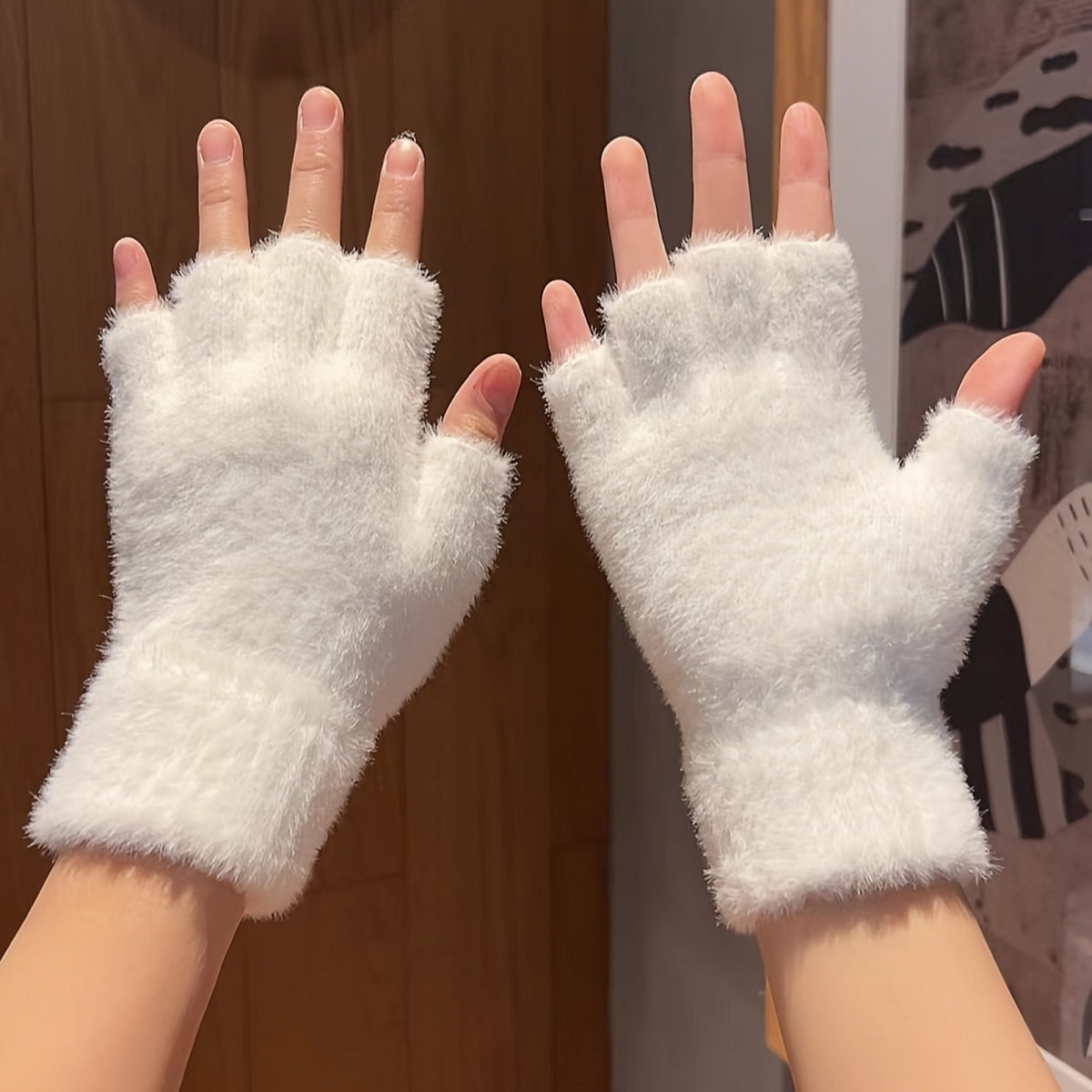 Gants sans doigts coupe-vent thermiques en maille, noir