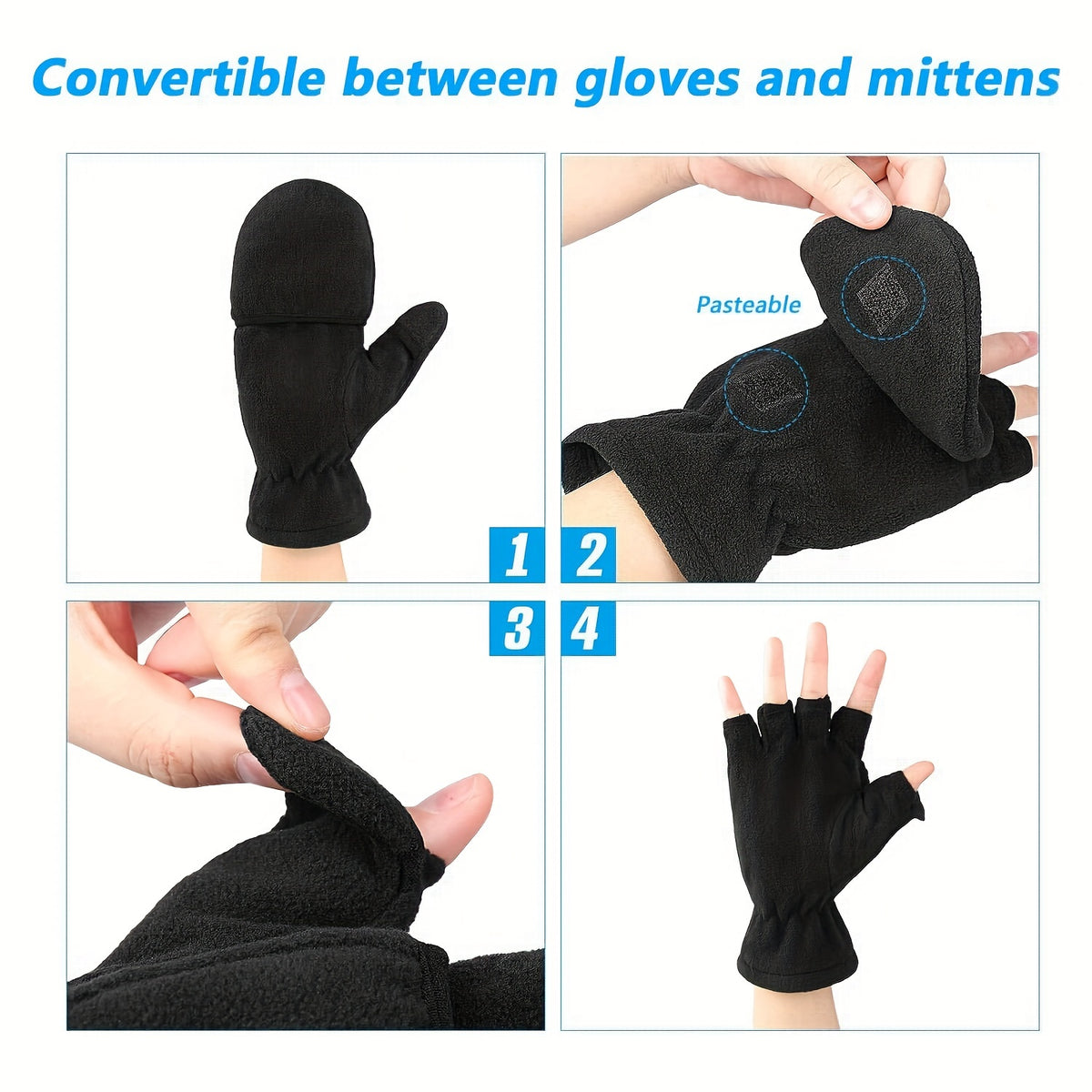 Gants sans doigts doublés thermiques en maille, 3 coloris, du S au XL