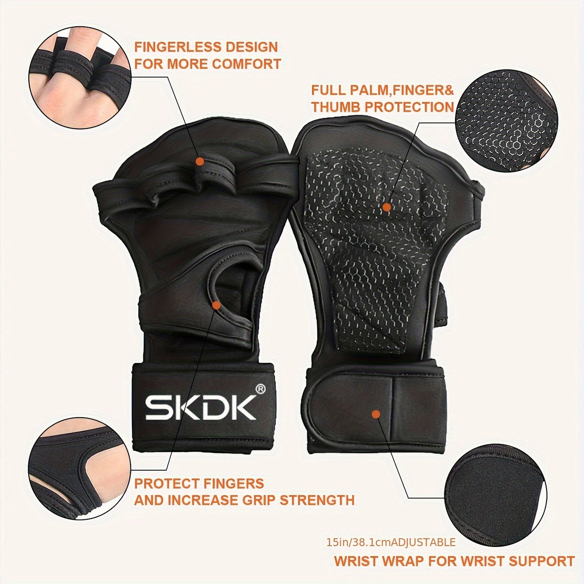 Gants de musculation à sangle de poignet à boucle