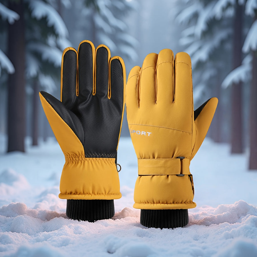 Gants de ski imperméables à sangle de poignet en maille, jaune