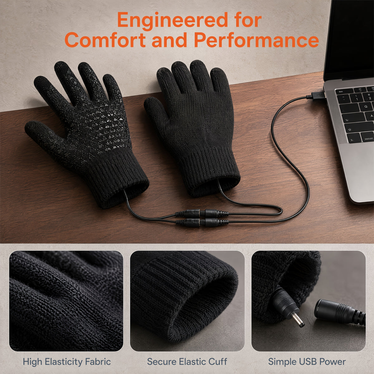 Gants tactiles chauffants en maille