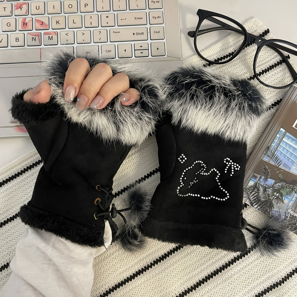 Gants sans doigts en maille, 2 coloris, blanc et noir