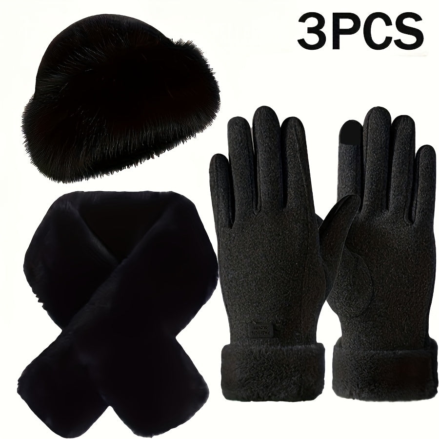 Ensemble 3 pièces — bonnet, écharpe et gants, 3 coloris, noir