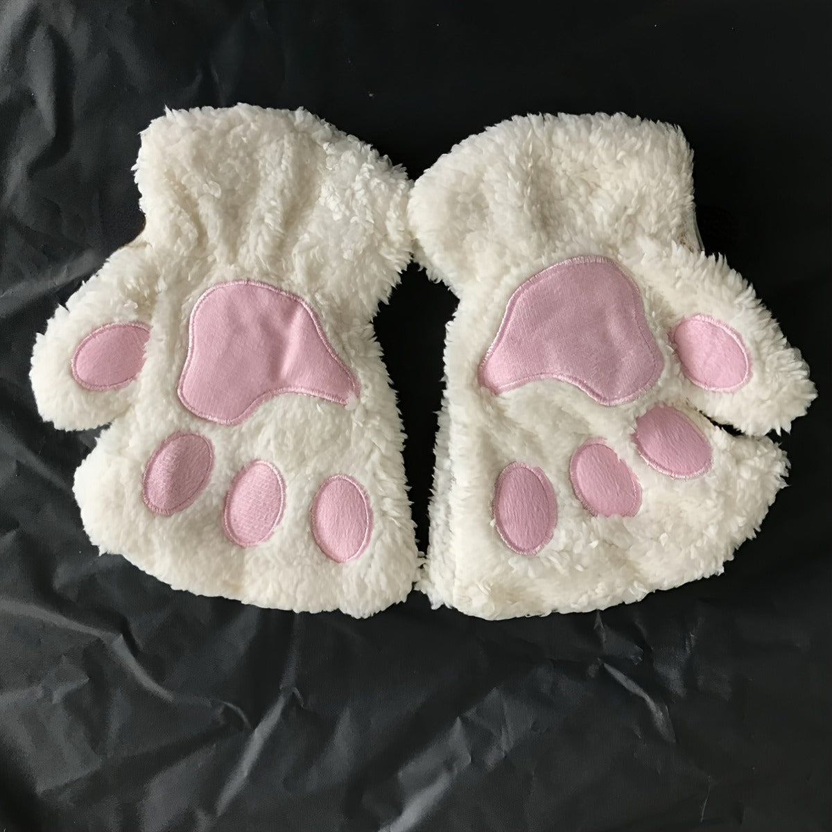 Gants-moufles à rabat à motif chat en peluche pattes de chat