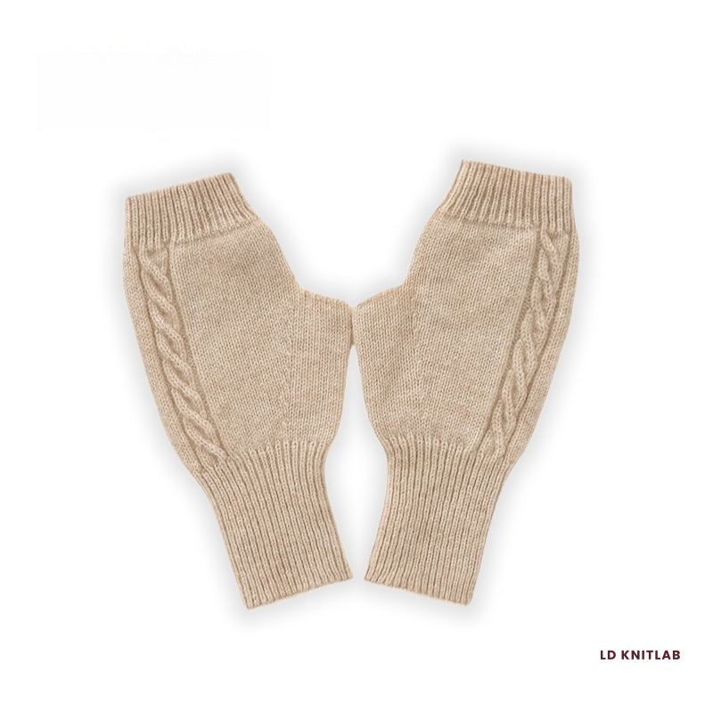 Manchons en maille torsadée à passage pour le pouce, beige
