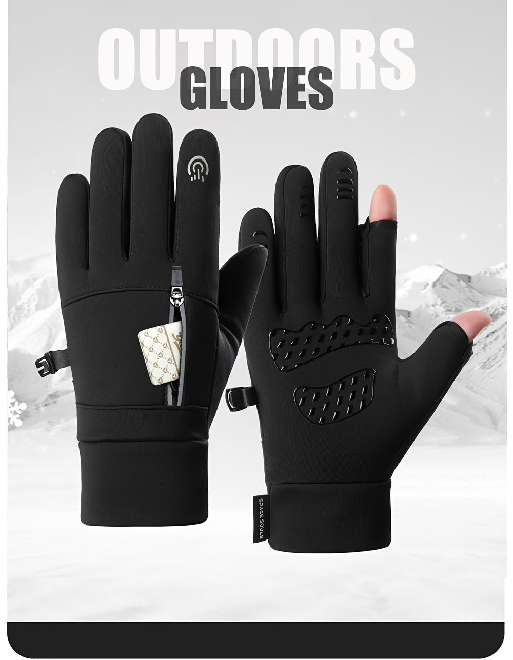 Gants à doigts rabattables tactiles à picots en softshell às oursons