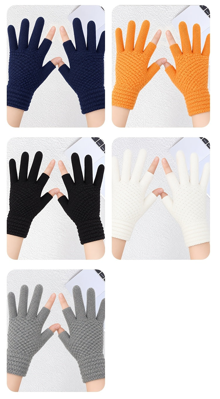 Gants sans doigts thermiques en maille, 5 coloris, à oursons