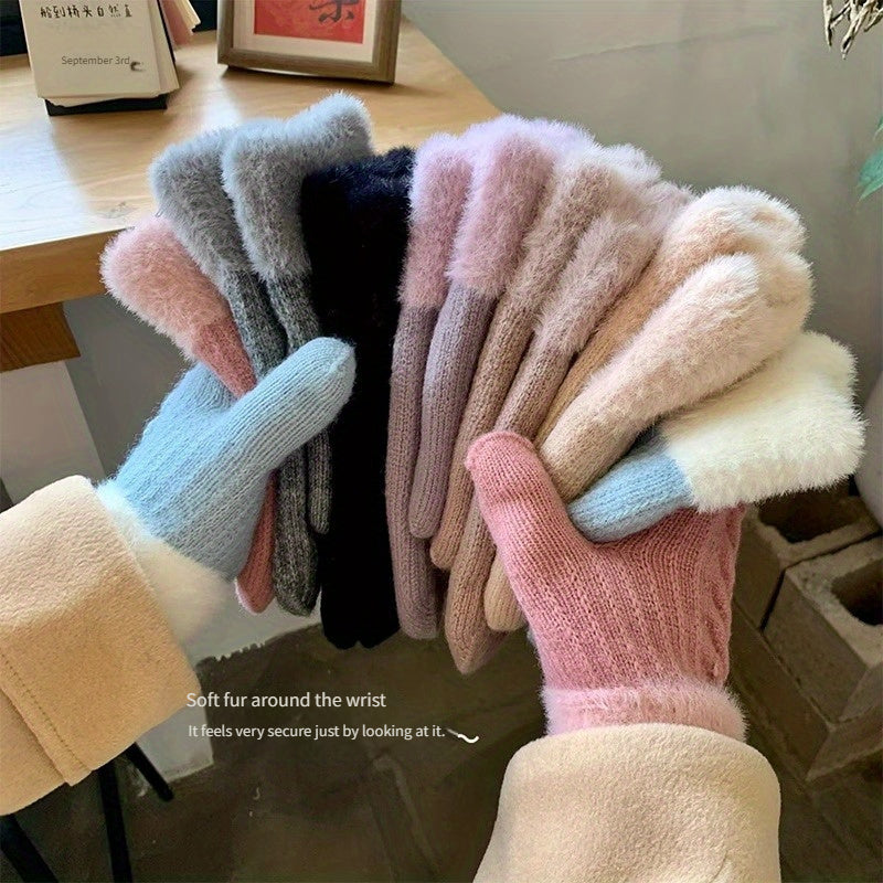 Gants mitaines doublés thermiques en maille, 7 coloris