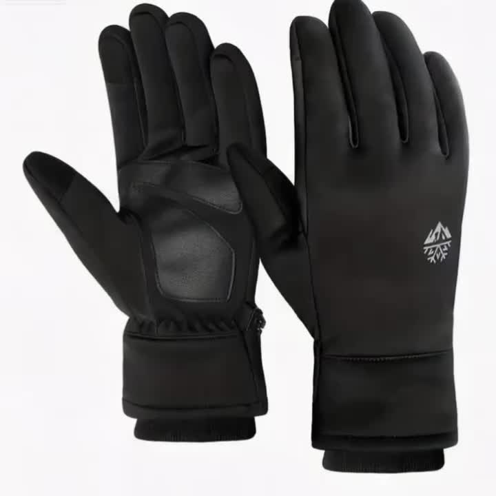 Gants de ski tactiles à sangle de poignet en simili cuir