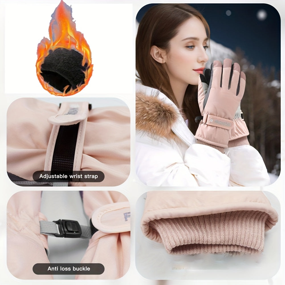 Gants de ski imperméables à poignet côtelé, gris