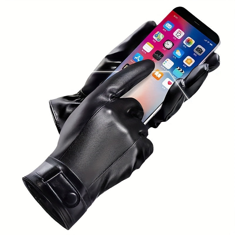 Gants thermiques de vélo en cuir, noir, noir