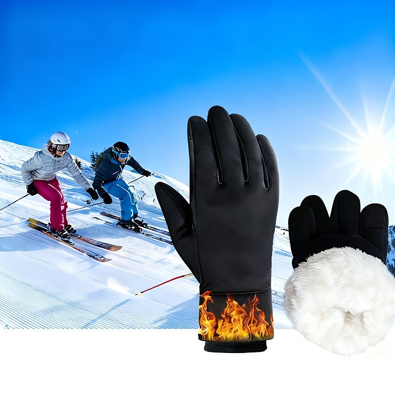 Gants de ski tactiles à sangle de poignet en simili cuir