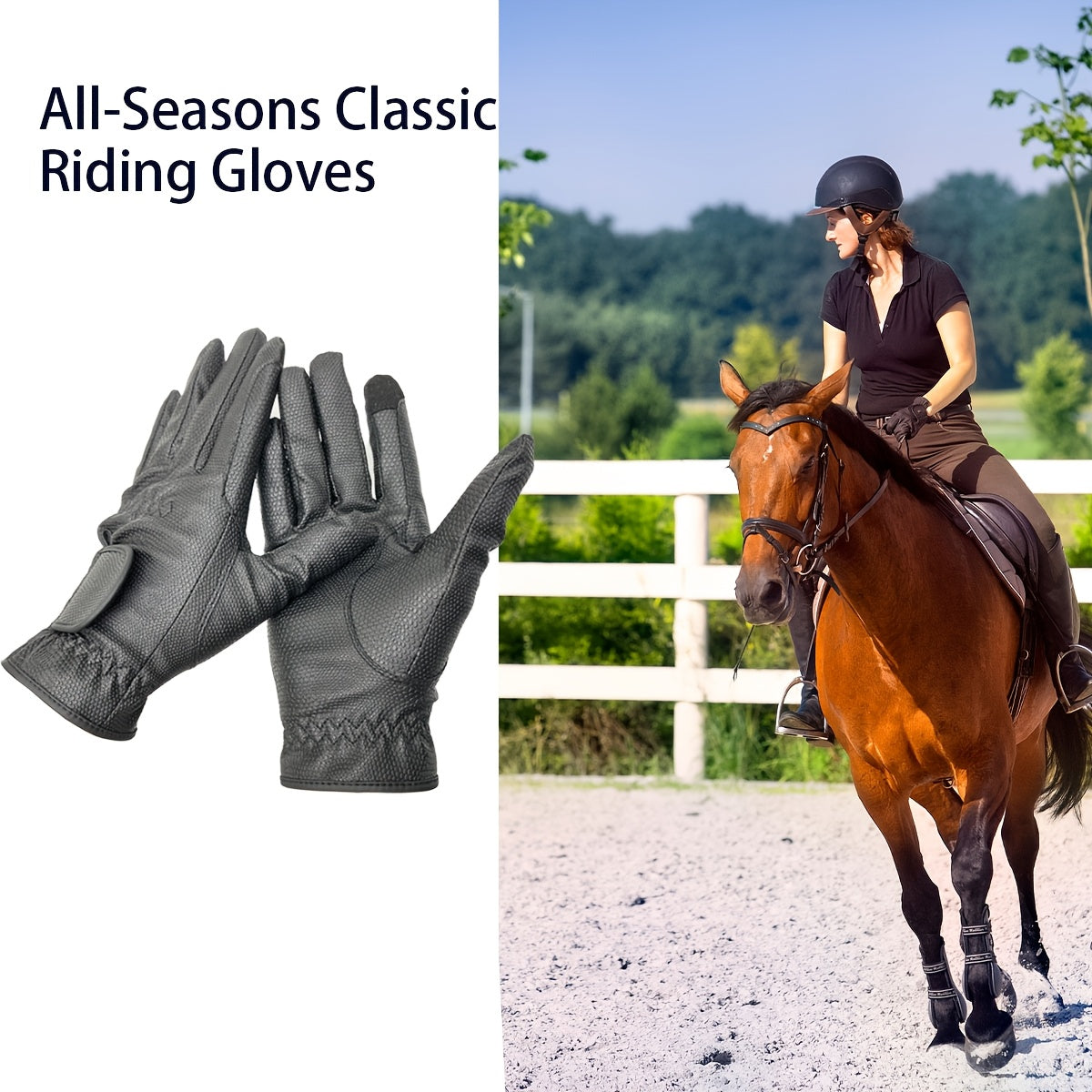 Gants d'équitation à paume renforcée à sangle de poignet en simili cuir