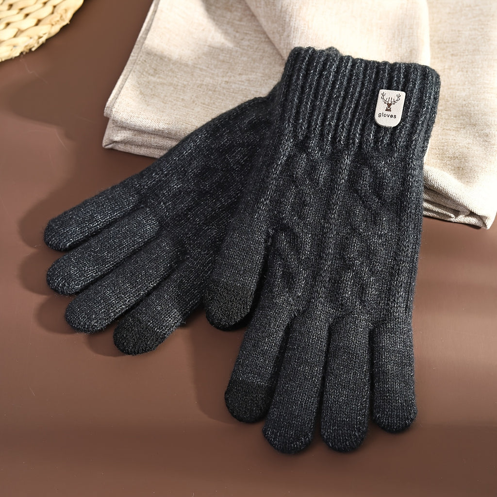 Gants tactiles en maille torsadée à étiquette cousue às rennes