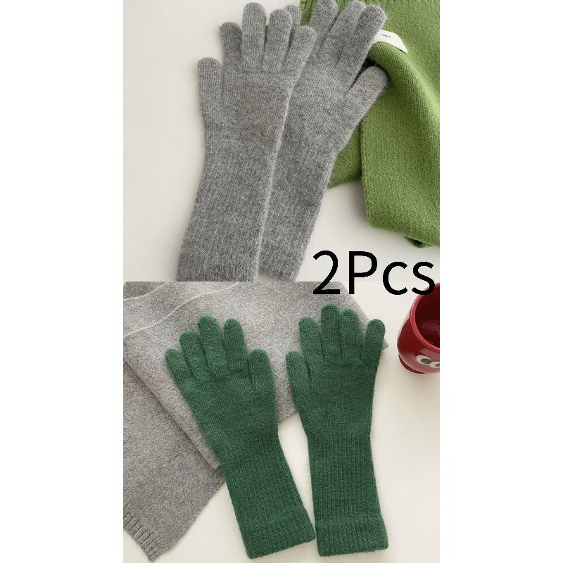 Ensemble 2 pièces, couleur un / 【Gants Longs en Fourrure de Lapin】