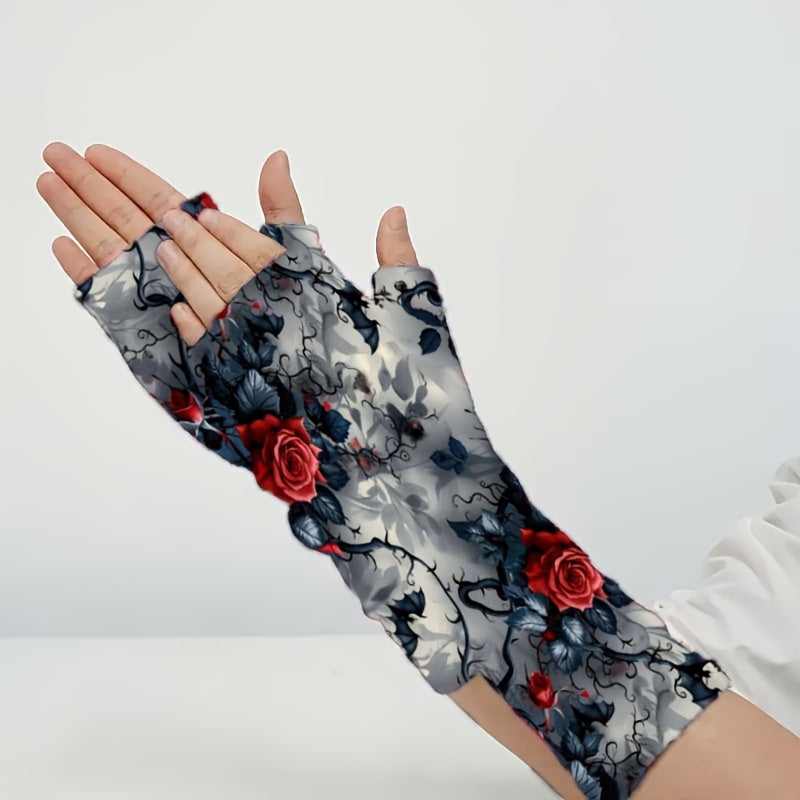 Gants sans doigts en maille, une rose