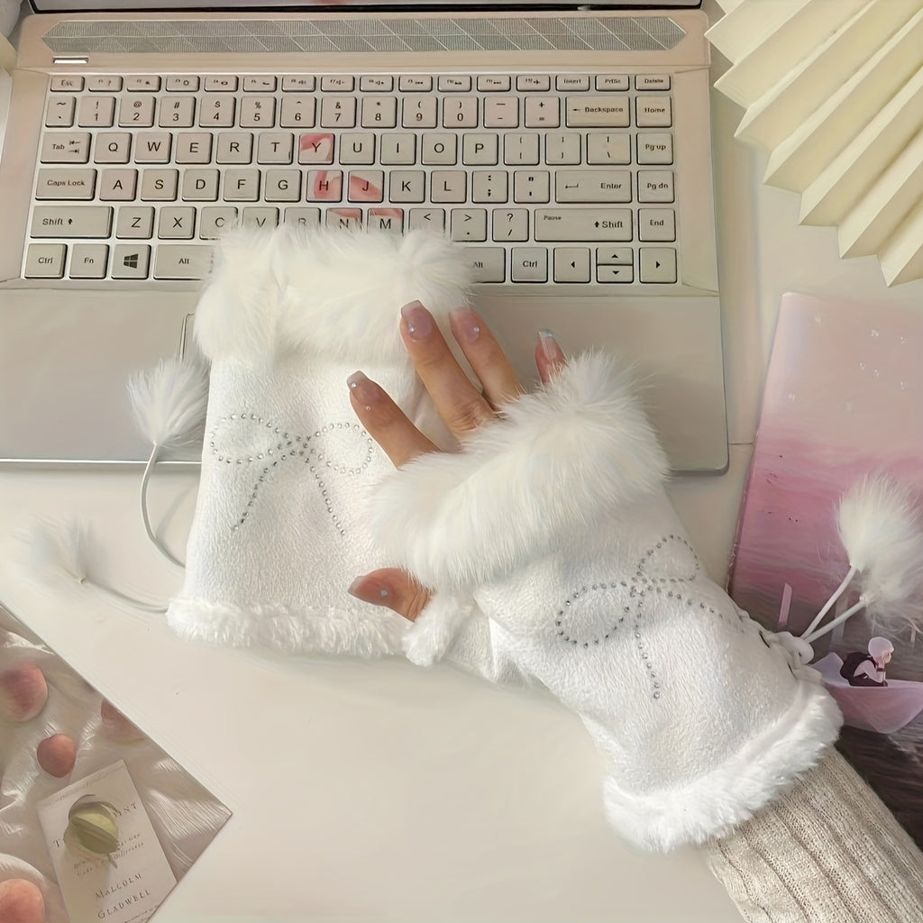 Gants sans doigts en maille, 2 coloris, blanc et noir brillant