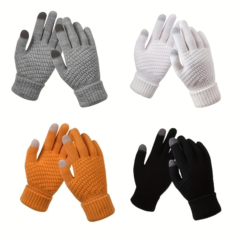 Gants tactiles à poignet côtelé doublés peluche en maille — lot de 2 paires
