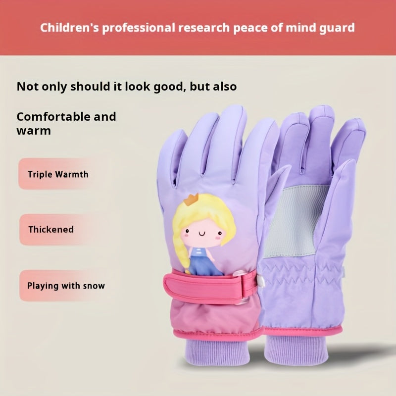 Gants de ski imperméables à sangle de poignet pour enfant às oursons