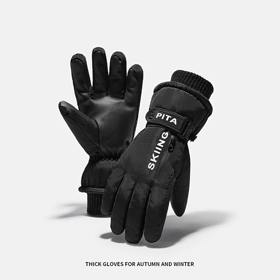 Gants de ski imperméables à sangle de poignet en maille à doublure polaire