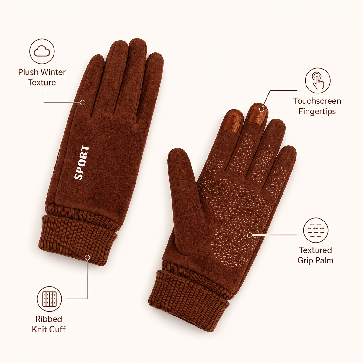 Gants tactiles à picots en maille