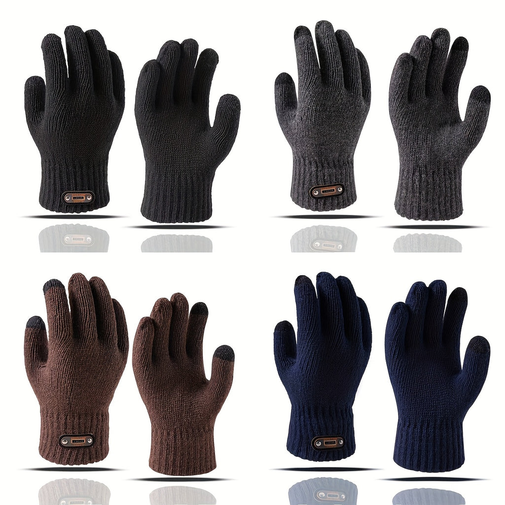 Gants tactiles à étiquette cousue en maille, couleur café