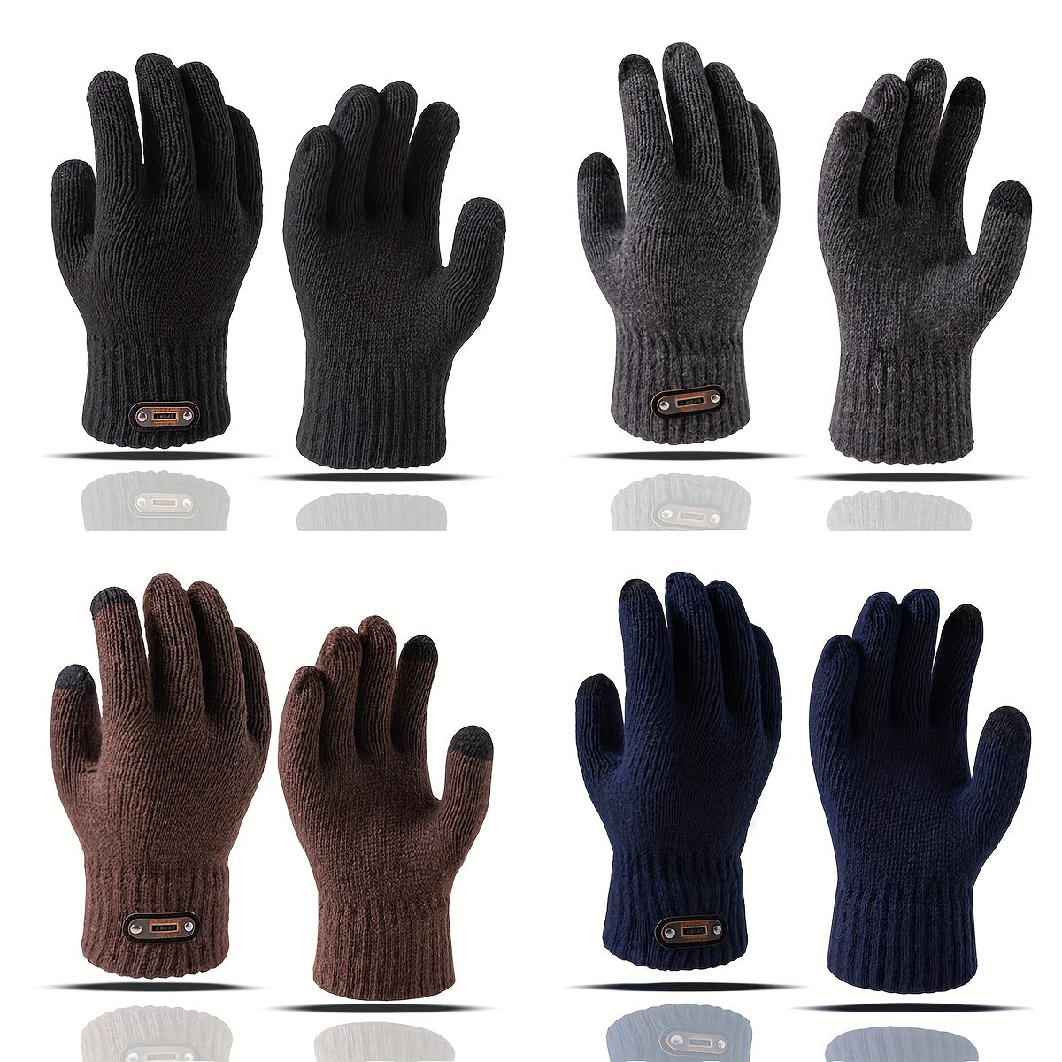 Gants tactiles à étiquette cousue en maille, couleur café