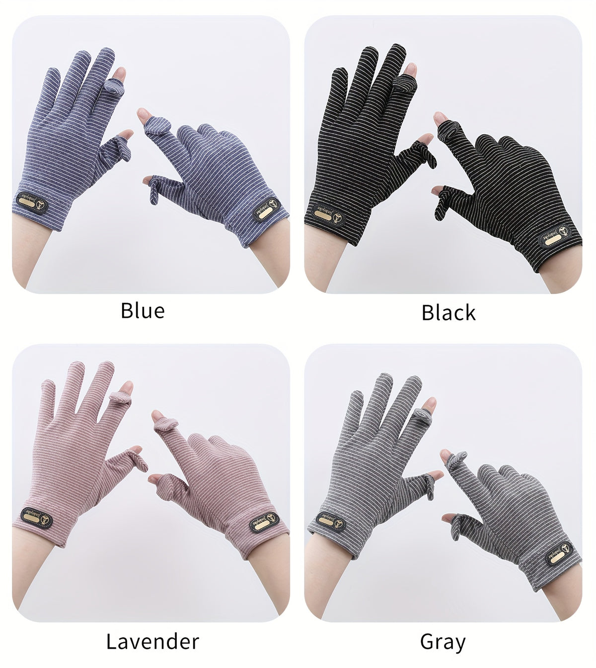 Gants sans doigts en maille, 3 coloris, noir, bleu et lavande