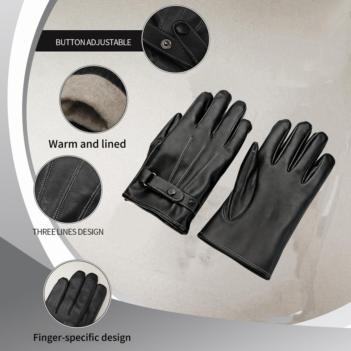 Gants de conduite de vélo en cuir, noir