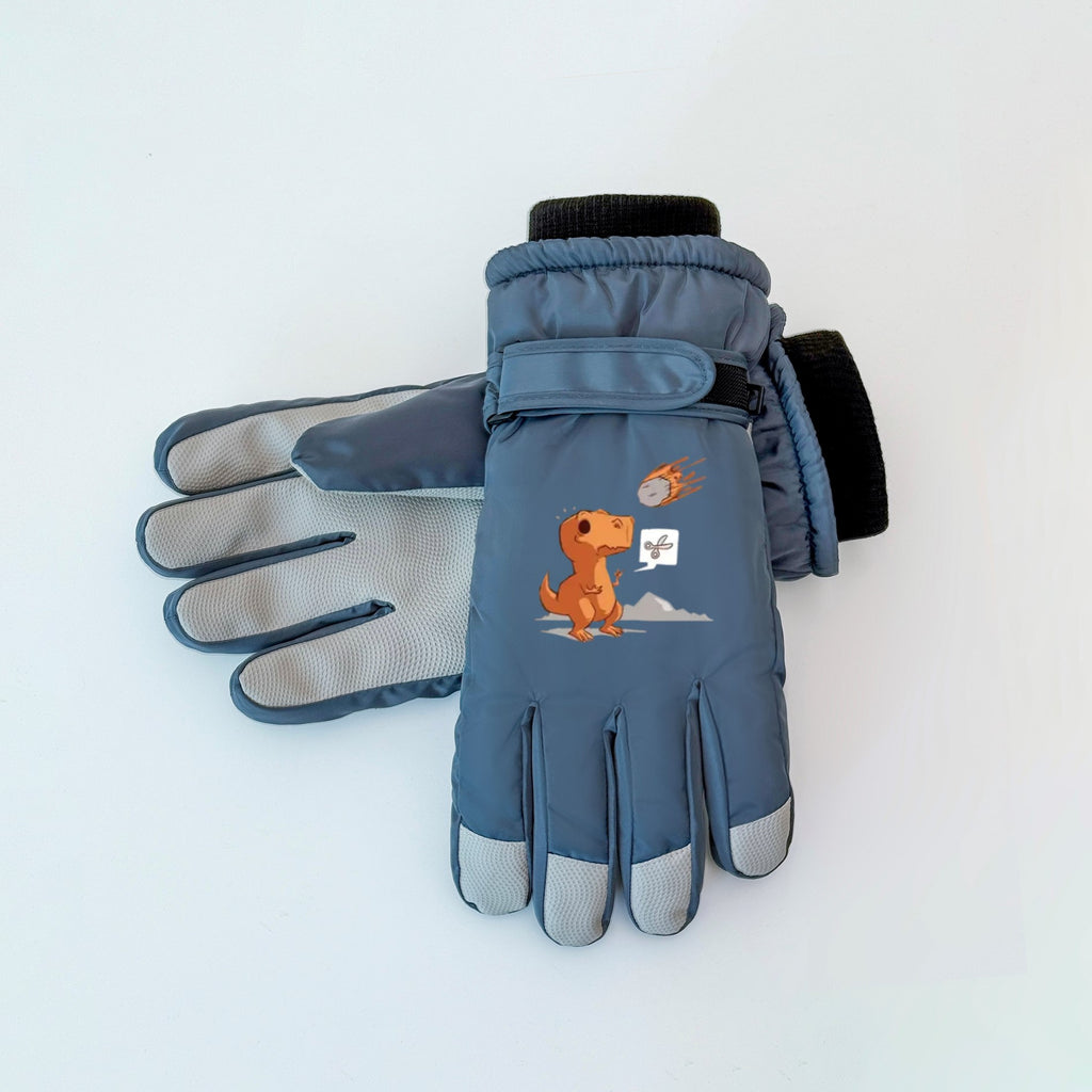 Gants de ski imperméables à sangle de poignet pour enfant, blanc