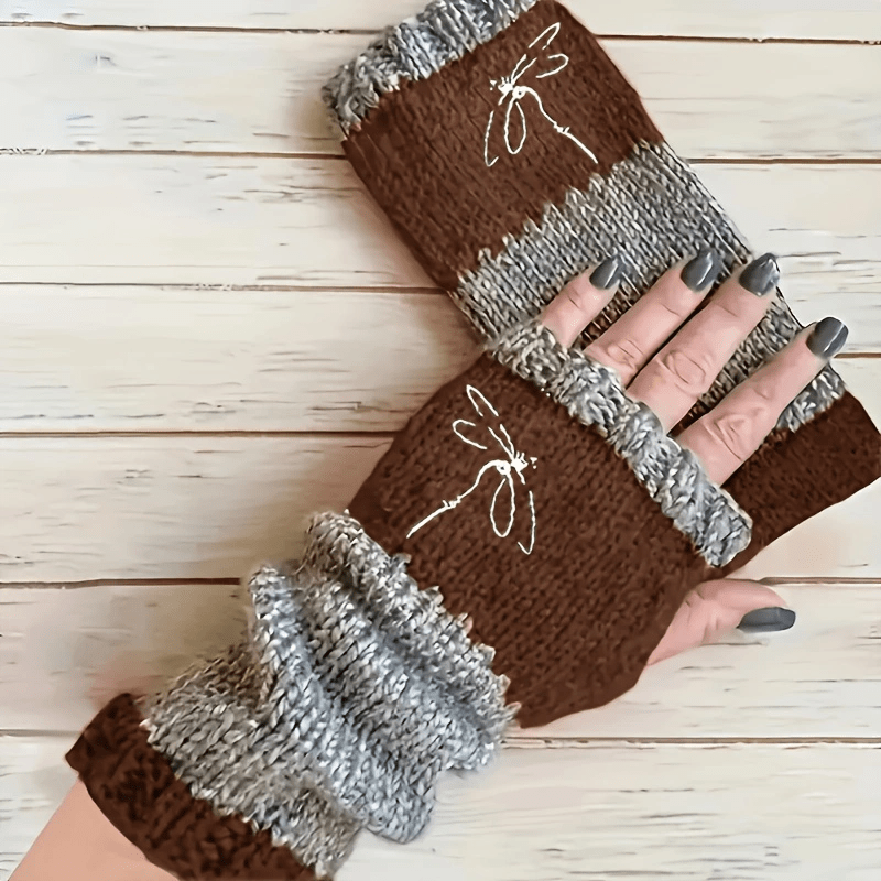 Gants sans doigts en maille, 2 coloris, brodé