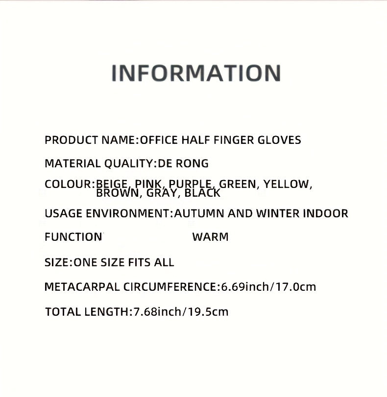 Gants sans doigts thermiques en maille, 8 coloris