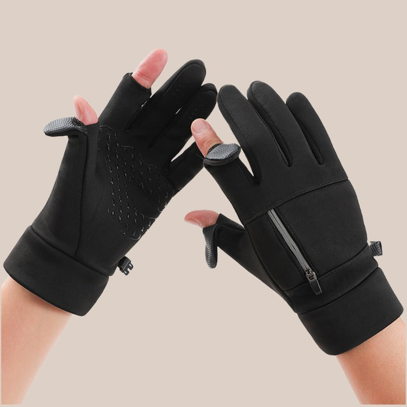 Gants tactiles doublés en maille, étui à rabat noir
