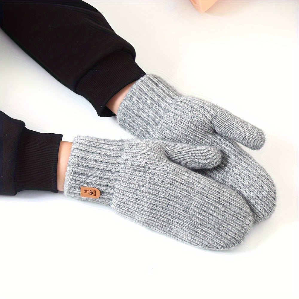 Gants mitaines doublés thermiques en laine, 4 coloris