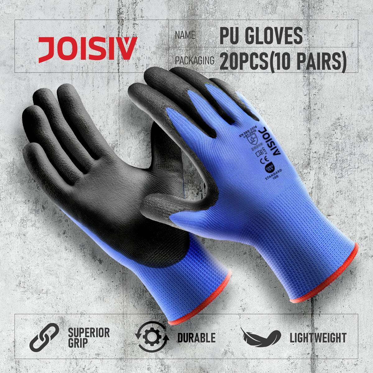 Gants de travail respirants en maille enduite — lot de 20 paires