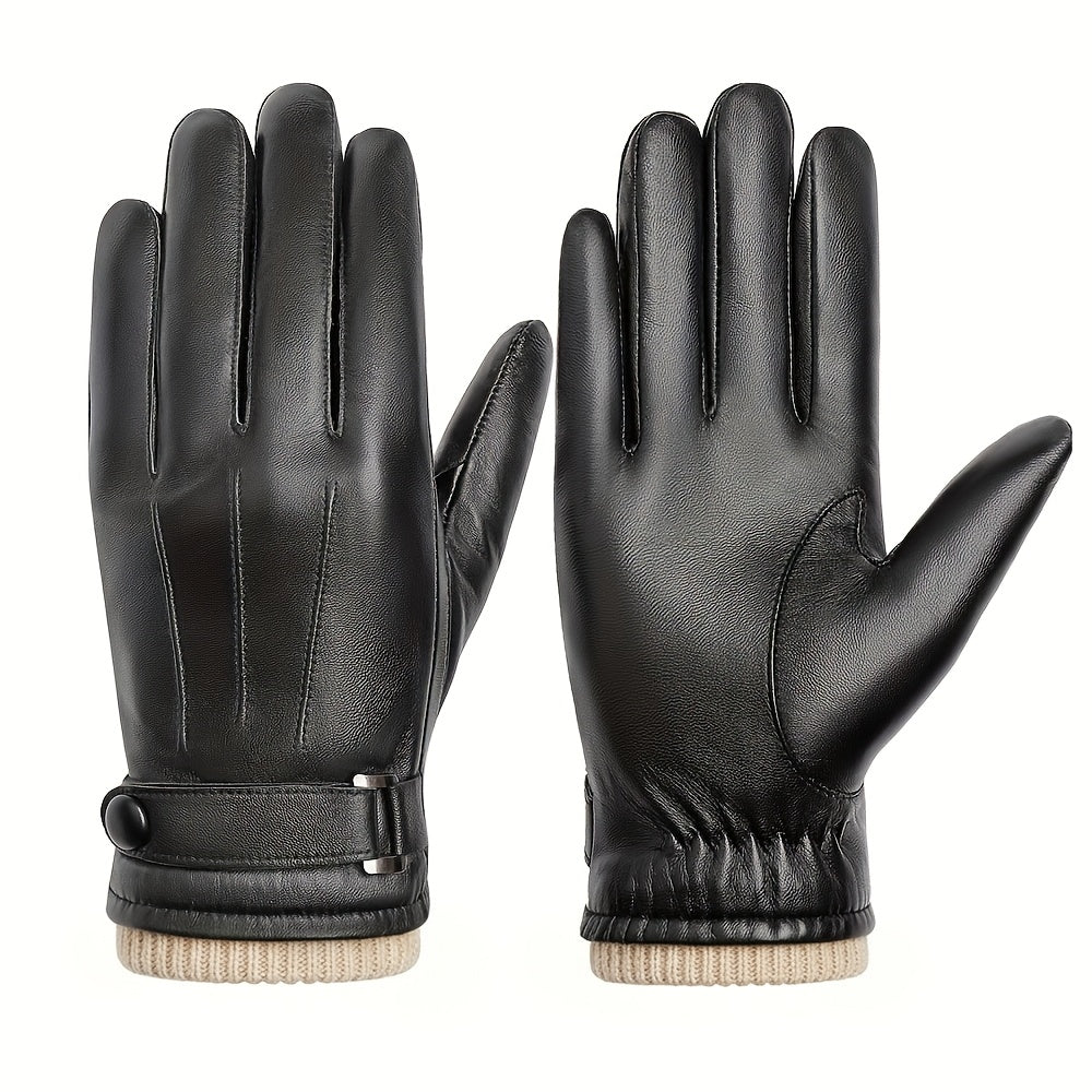 Gants tactiles doublés de conduite en cuir, noir