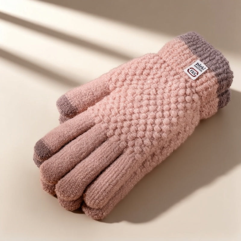Gants à revers de fourrure à étiquette cousue en maille gaufrée