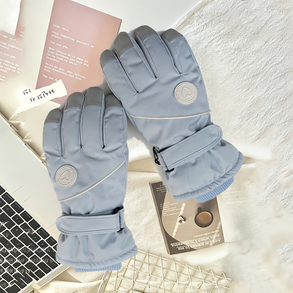 Gants de ski imperméables à sangle de poignet, beige