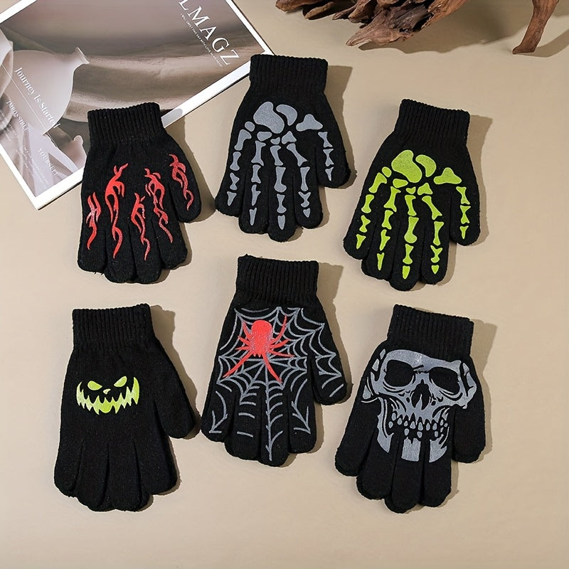 Gants antidérapants à motif squelette en maille pour enfant