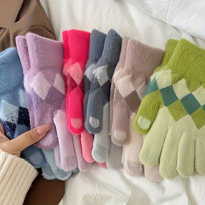 Gants en maille, 5 coloris, automne-hiver, violet, bleu, vert, gris et pastèque rouge
