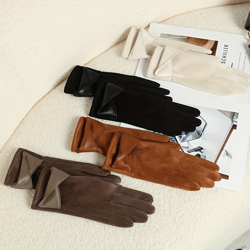 Gants doublés en maille, 4 coloris, brodé