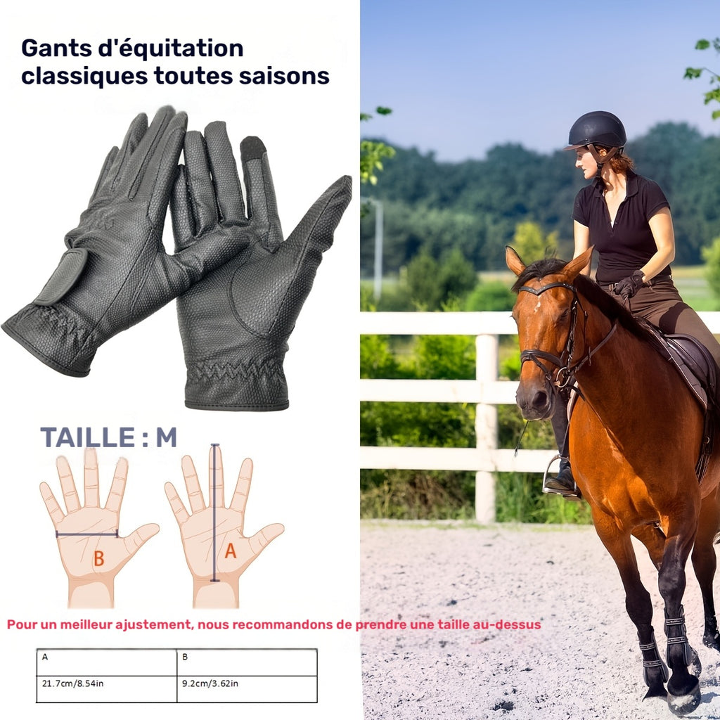 Gants d'équitation à paume renforcée à sangle de poignet en simili cuir