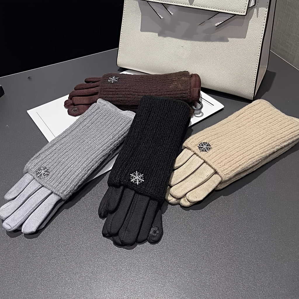 Gants brodés à flocons en maille côtelée — lot de 2 paires