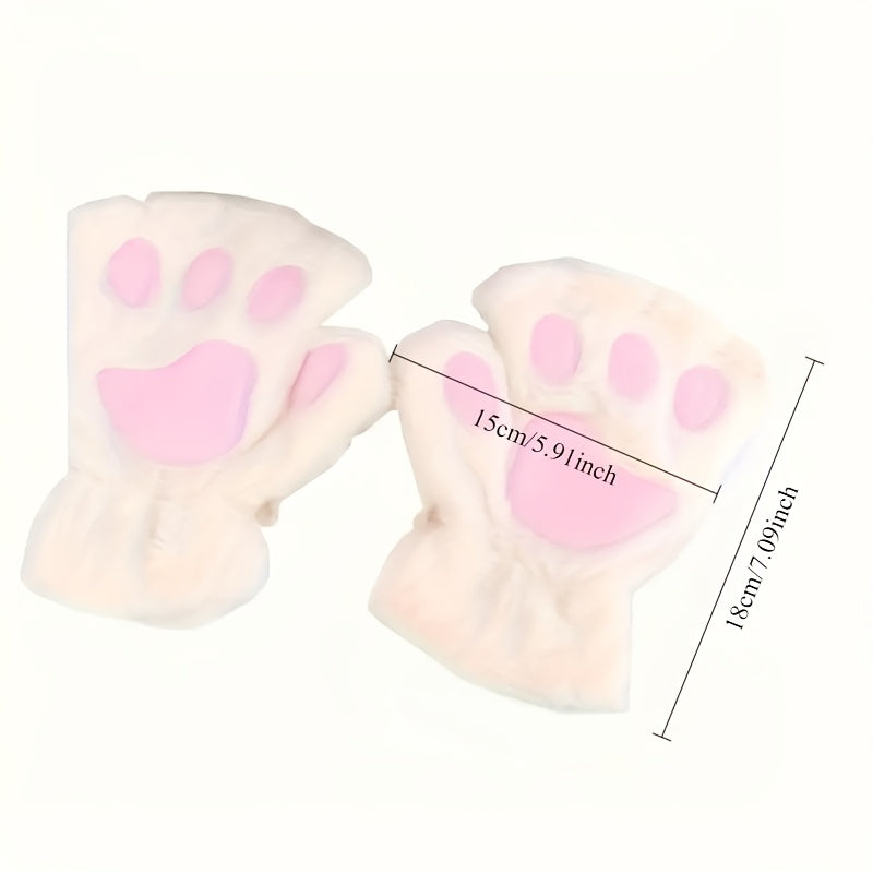 Gants-moufles à rabat à motif chat en peluche pattes de chat