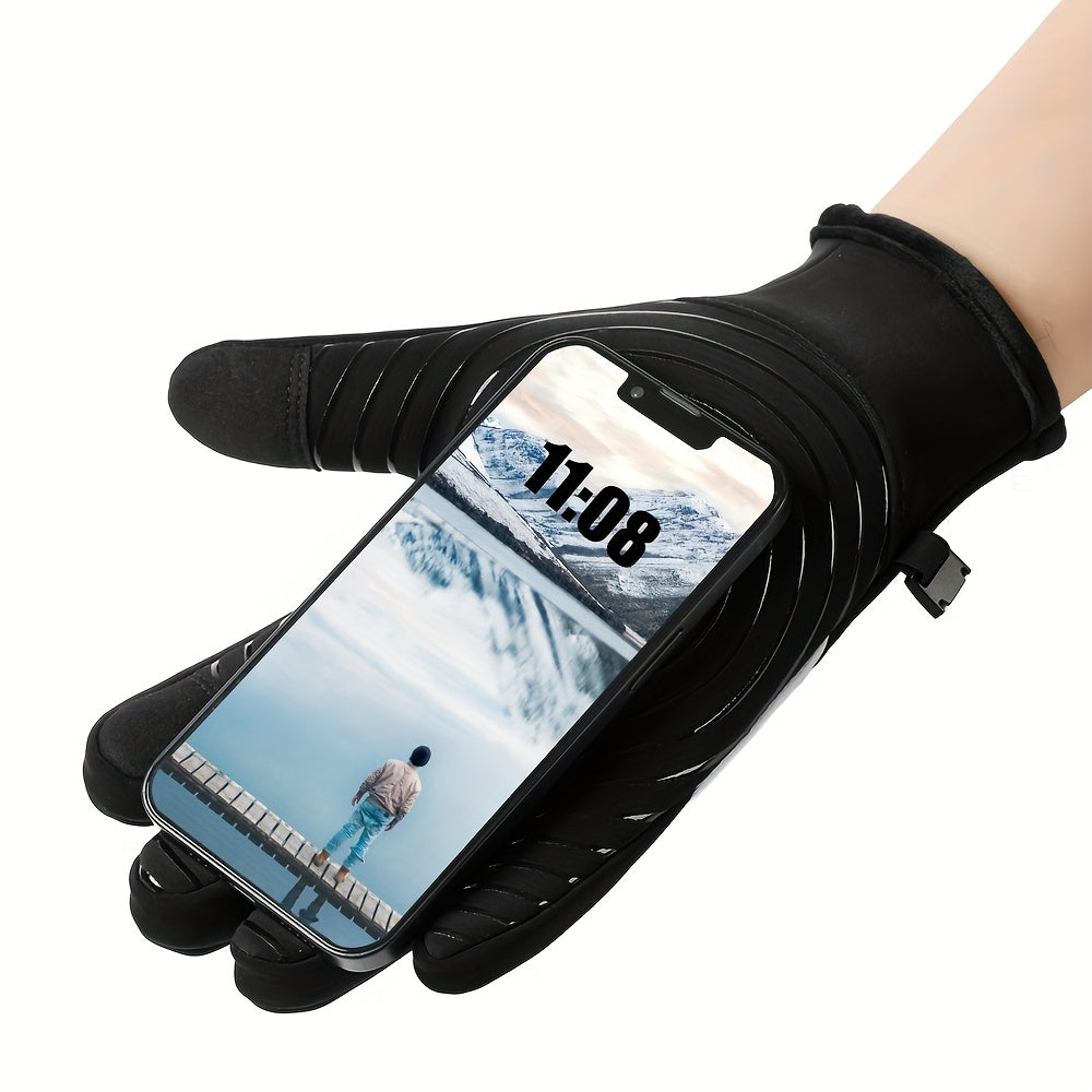 Gants tactiles coupe-vent doublés en simili cuir