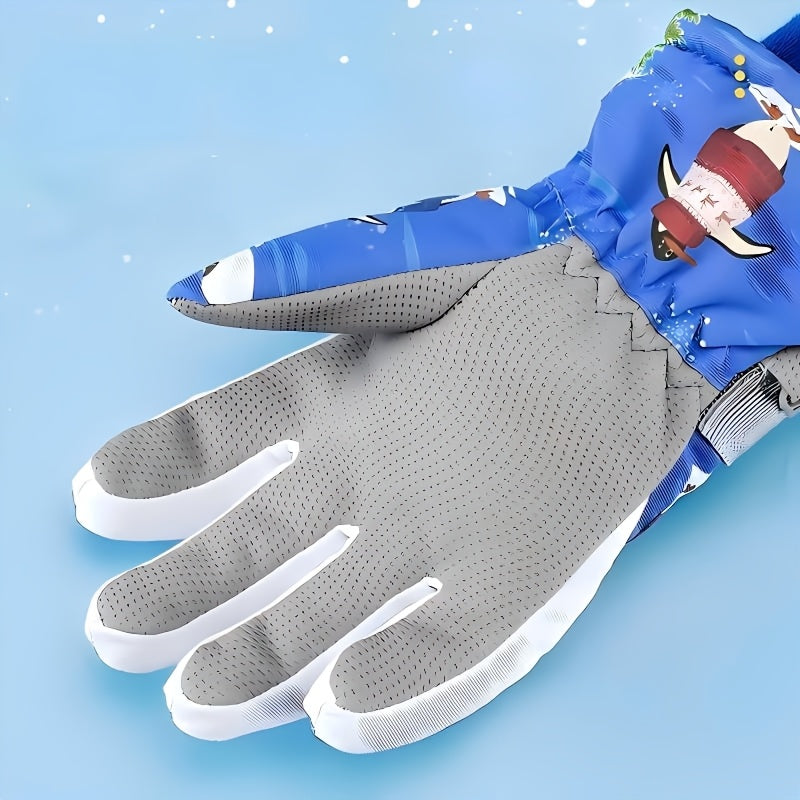 Moufles de ski imperméables à manchette longue en maille pour enfant
