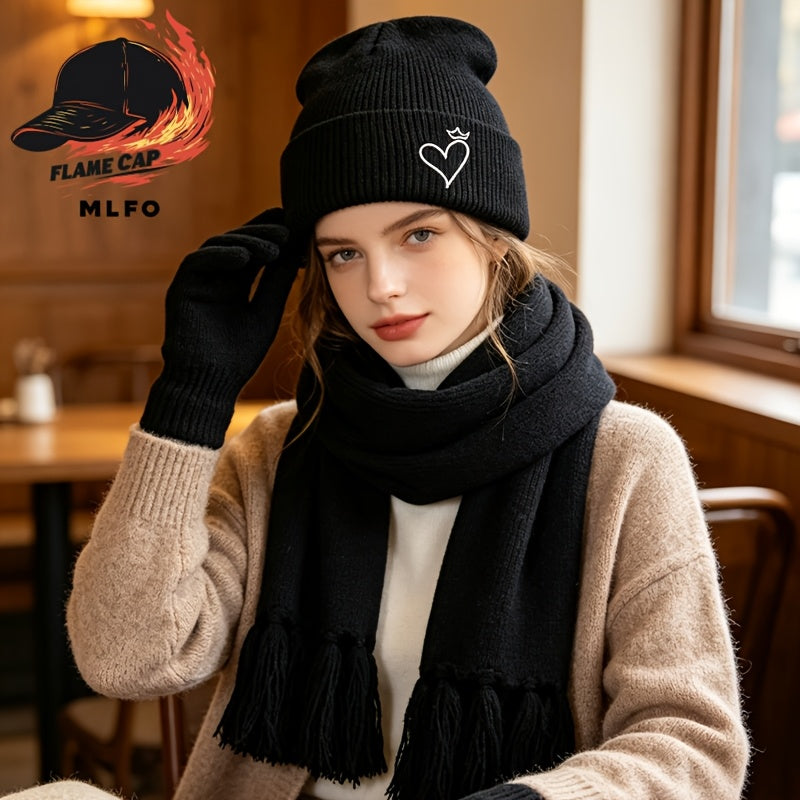 Ensemble 3 pièces — bonnet, écharpe et gants, blanc