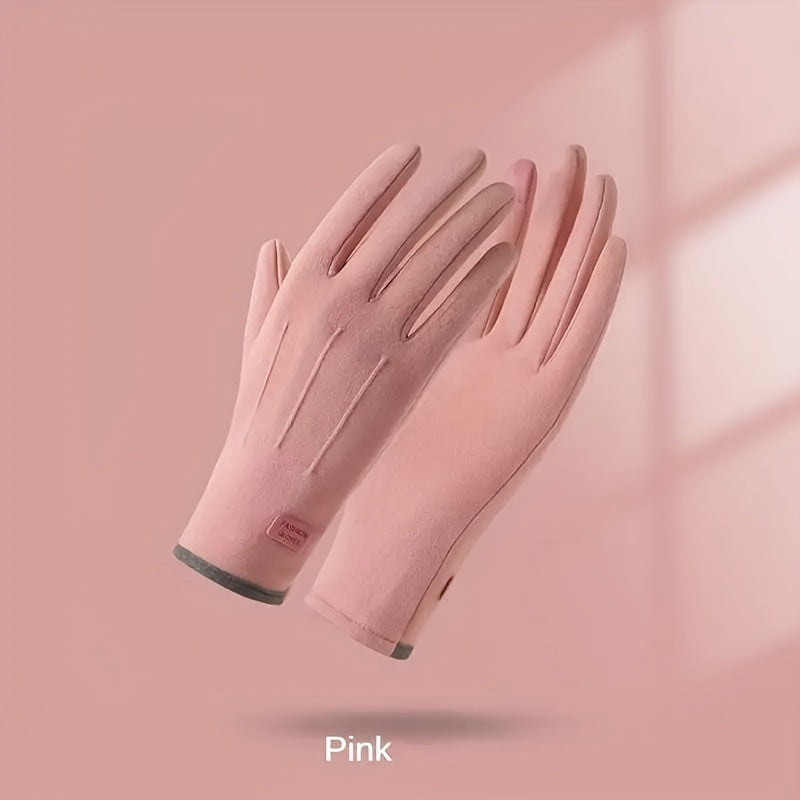 Gants tactiles à étiquette cousue en maille, rose