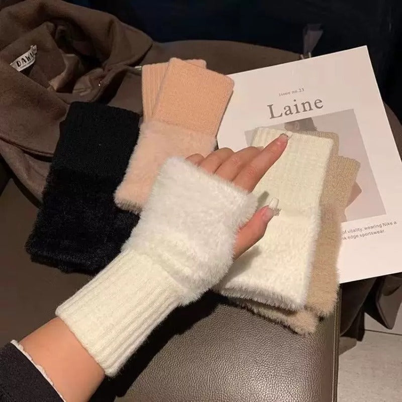 Mitaines tactiles à poignet large en peluche